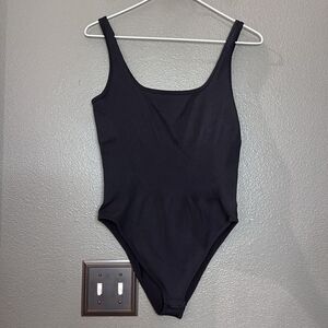 GOQQ black Ribbed Tank Bodysuit Onepiece